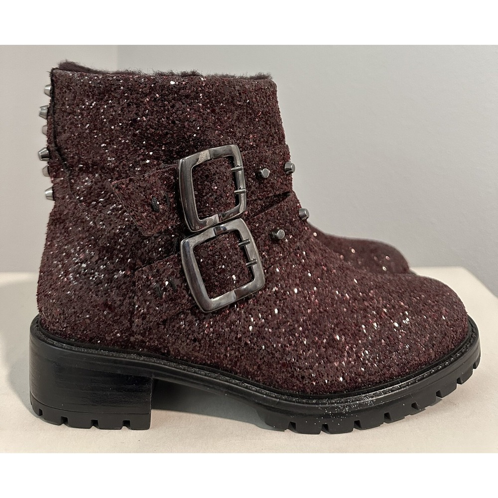 Ross & Snow Cabernet Glitter Stefana Weatherproof Womens Booties Shearling Sz 6